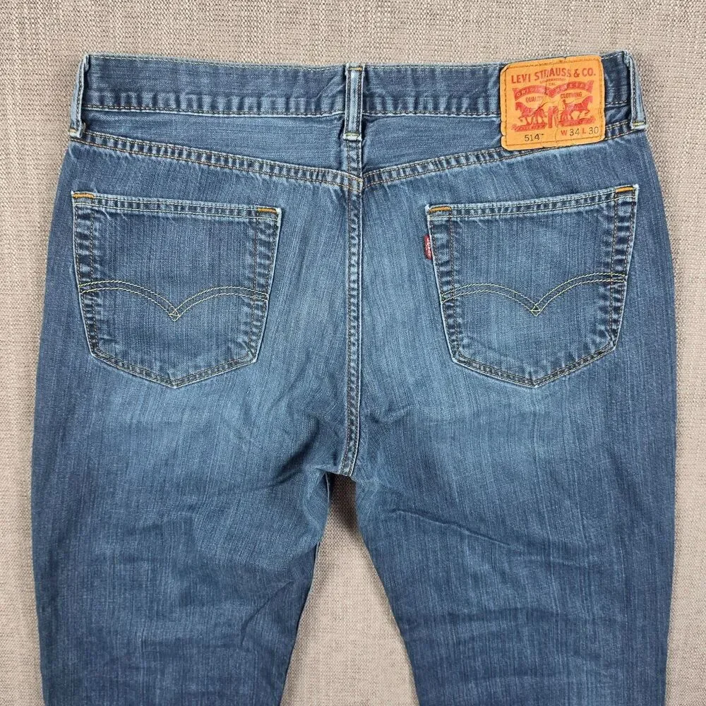 Levi's 514 Straight Leg Jeans Men's 34x30 Medium Wash Blue Denim Western 2000s